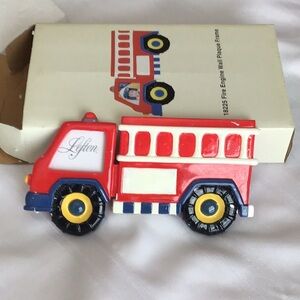 Lefton Red Fire Engine wall plaque frame never used vintage 2004
